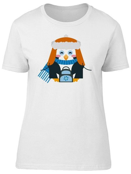 

penguin with winter clothes women's tee -image by humorous tee shirt
