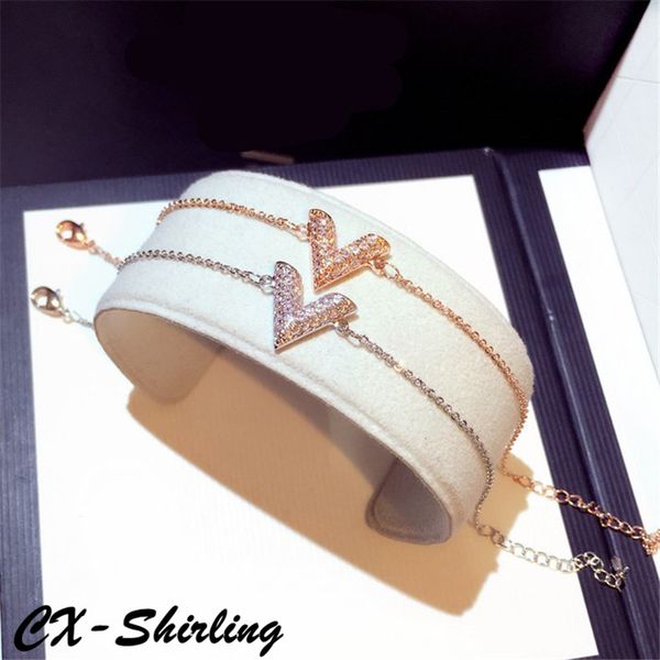 

cx-shirling personality gold&silver v shape bangles&bracelets quality v letter luxurious bangles female fine jewelry gifts, Black