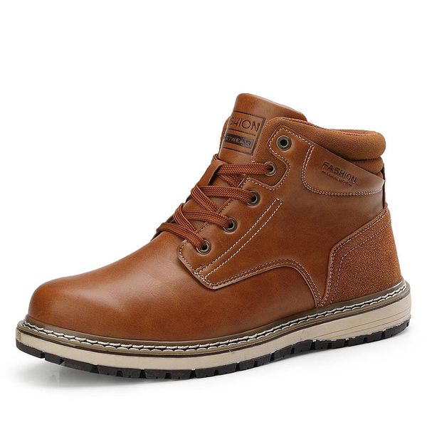 

winter men's warm casual boots leather waterproof fashion men's boots comfortable work, Black