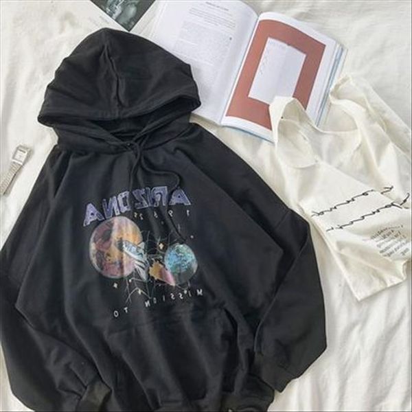 

mooirue женщины сыпучего восстановления карты звезда дирижабль печать черного тонкий пуловер o шея hoddie толстовка девушка белой серая толс, Black