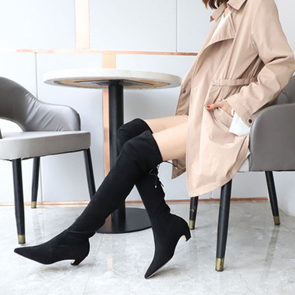 

женские сапоги его дун новых сапоги выше колена сексуального острый нос с модой, Black