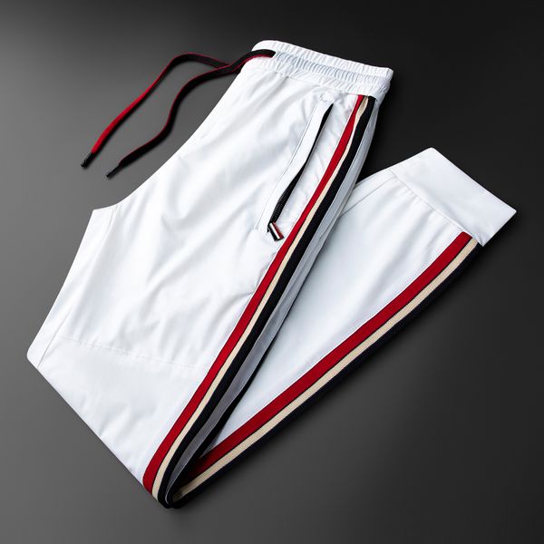 

summer thin white ice casual sports pants for men light luxury fashion quick dry slimming men's with small feet, Black
