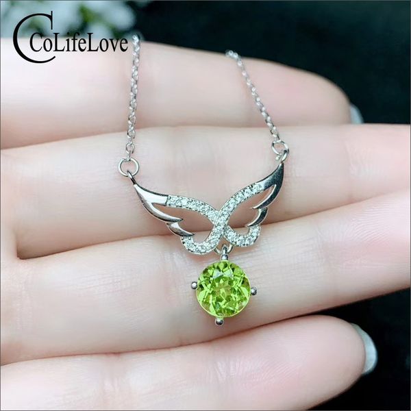 

colife jewelry 925 silver gemstone necklace for young girl 7mm natural peridot necklace fashion 925 silver peridot jewelry