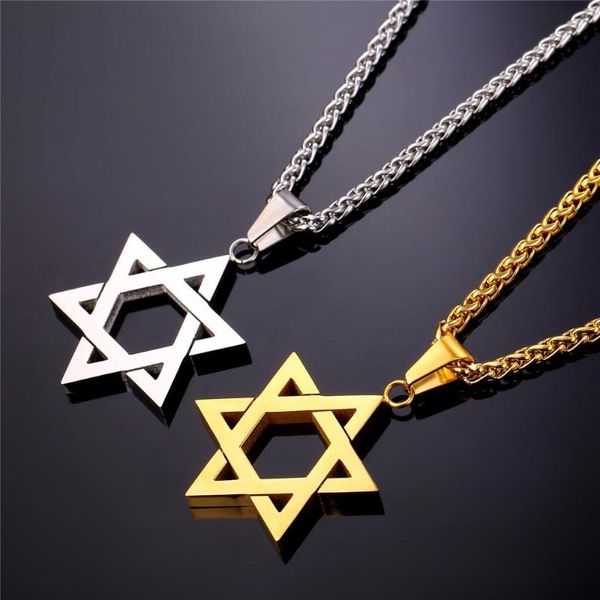 

collare magen star of david pendant israel chain necklace women stainless steel judaica gold/black color jewish men jewelry p813, Silver