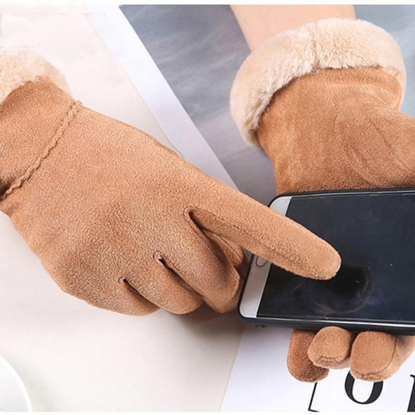 

five fingers gloves winter women female keep warm solid color ladies elegant plush wrist mittens ski driving glove guantes#p5, Blue;gray
