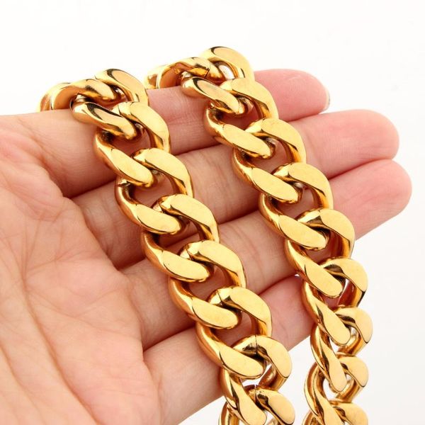 

chains 7"-40" choose high polished 316l stainless steel 15mm gold cuban curb link chain men's necklace or bracelet bangle, Silver