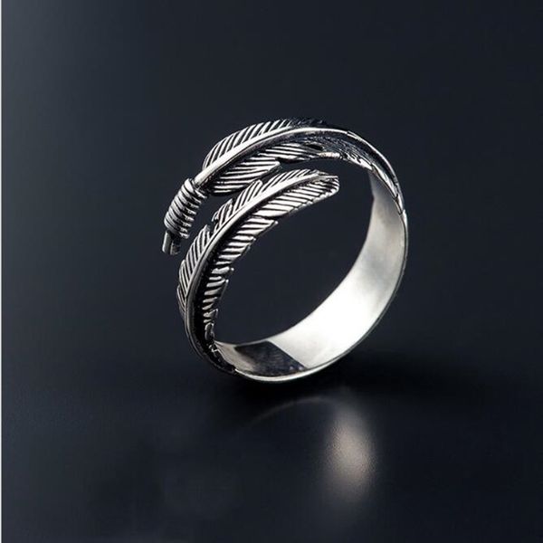 

retro high-quality 925 sterling silver jewelry thai silver female personality feathers arrow open ring sr239, Golden;silver