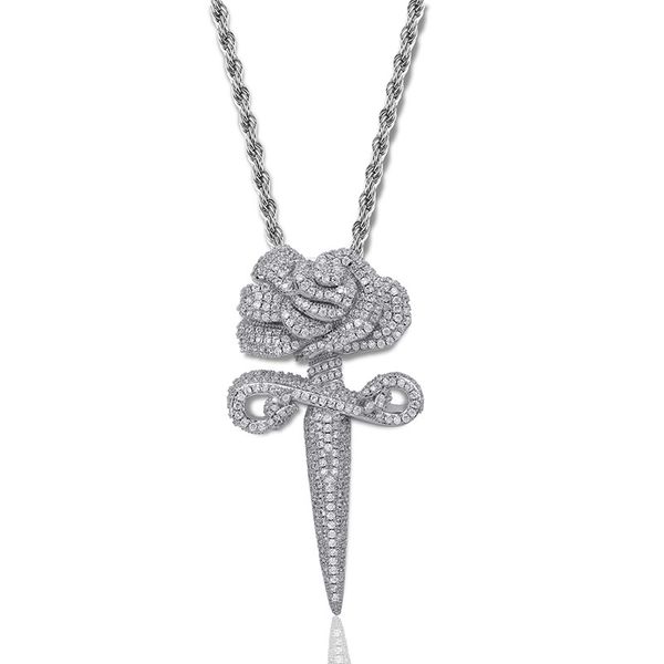 

new fashion iced out flower pendant necklace with tennis chain bling hip hop gold silver color mens/women charm chain jewelry