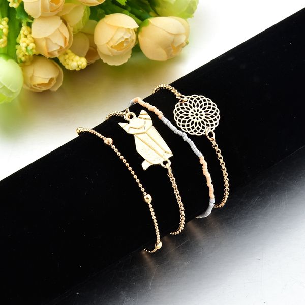 

attractto 4 pcs / set gold pet dogsflowers браслеты для женщин кисточкой браслет boho шарма из нержавеющей стали sbr190167, Golden;silver