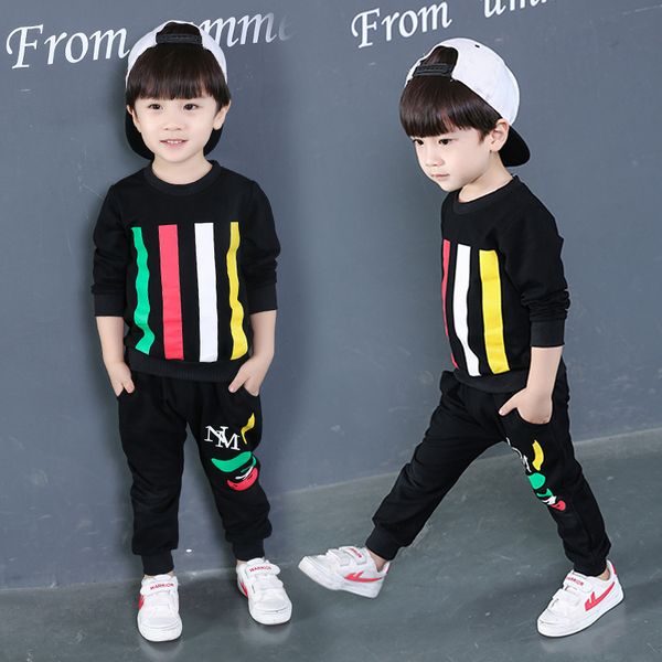 

children's clothing new casual male baby autumn children's color bar two sets of children's clothes + pants 23 4 5 6, White