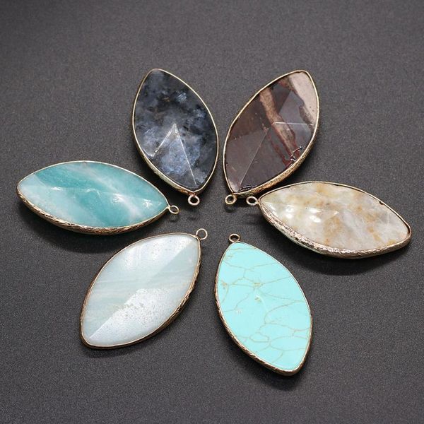 

faceted natural stone pendant horse eye shape section charm for jewelry making diy nacklace bracelet accessories size 30x56mm, Bronze;silver