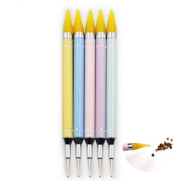 

nail art decorations 1pcs dual-ended dotting pen diy rhinestone gems picker wax pencil crystal handle decoration support wholesale, Silver;gold