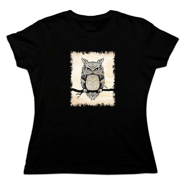 

artsy сова сидит на три отделения женщин новизна футболка full-фигурные tee shirt