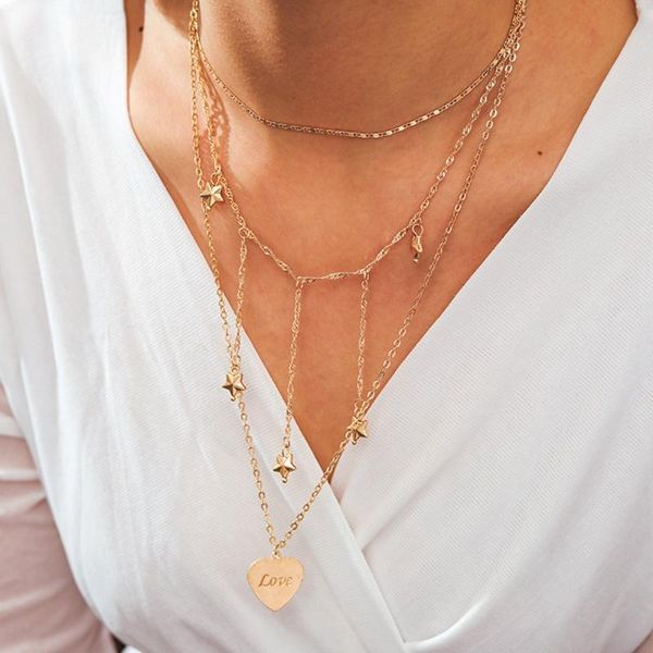 

pendant necklaces simple pentagonal star heart-shaped lettering necklace suit personality versatile sweater chain, Silver