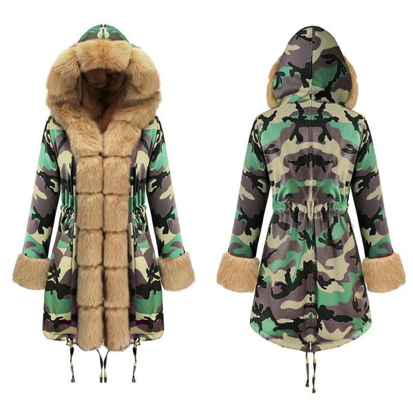

women faux fur collar long coat camouflage festival plus size fluffy warm cardigan furry coats winter veste fourrure femme, Black