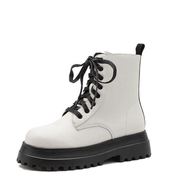 

winter leather women ankle boots 2020 chunky heel platform boots female punk style thick bottom female motorcycle ljb206, Black