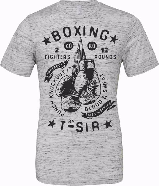 

t-shirt poly-cotton marble effect with boxing print title