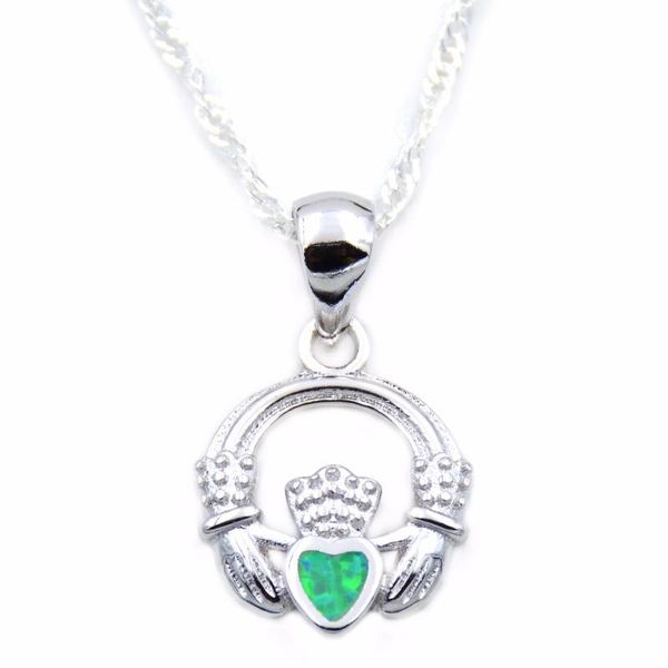 

claddagh pendant with irish green fire opal, Silver