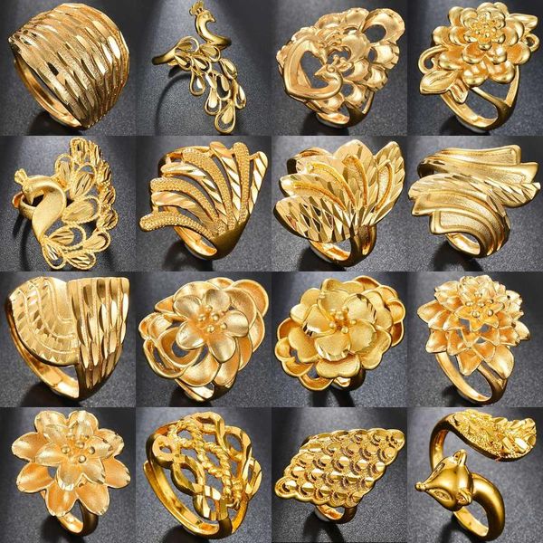 

30 styles punk rock eagle mens' ring luxury gold color resizeable flowers/peacock/leaves women ring never fade, Golden;silver