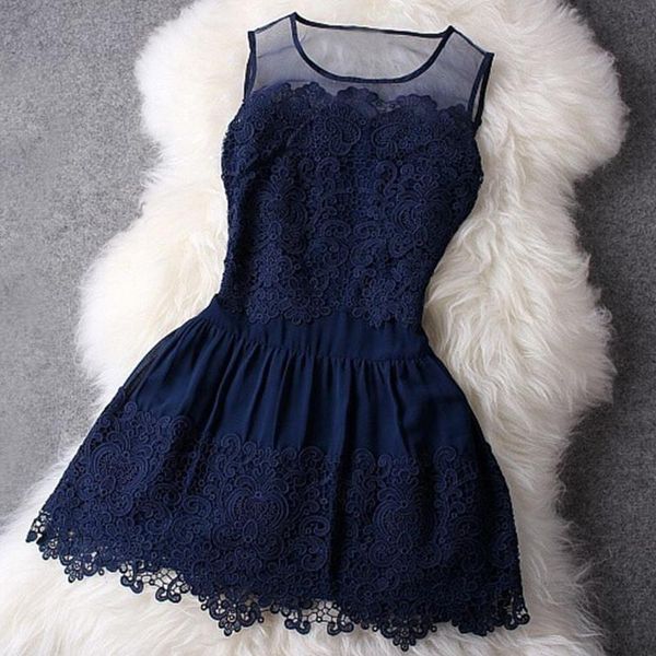 

women lace crochet patchwork sleeveless tank slim dress party dress, Black;gray