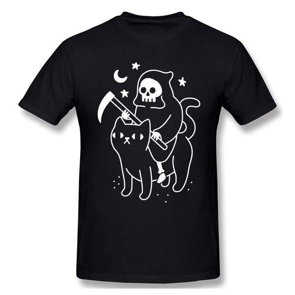 

death rides a black cat t shirts summer short sleeve cotton t-shirt hipster mans o neck casual tshirt gift idea