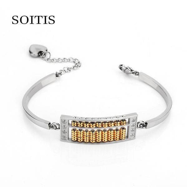

soitis fashion design women men abacus open bangle gold sliver rhinestone decoration popular adjustable chain, Black