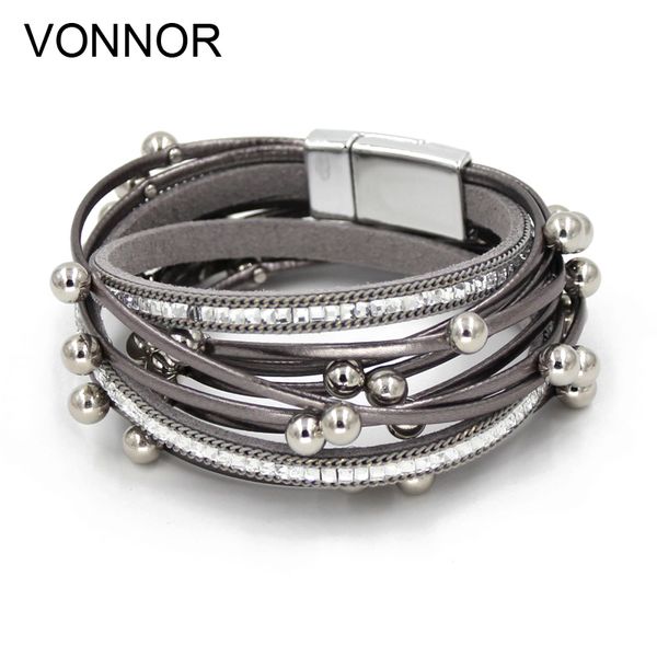 

vonnor jewelry bracelets for women multi-layer leather rope with imitation pearl winding bracelets bangles dropshipping, Golden;silver