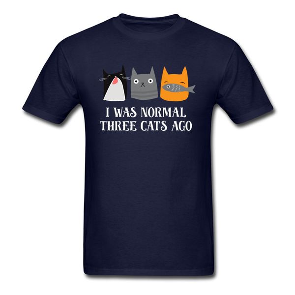 

funny cat father t-shirt men navy blue t shirts i was normal three cats ago funny saying & tees custom male kawaii tshirt