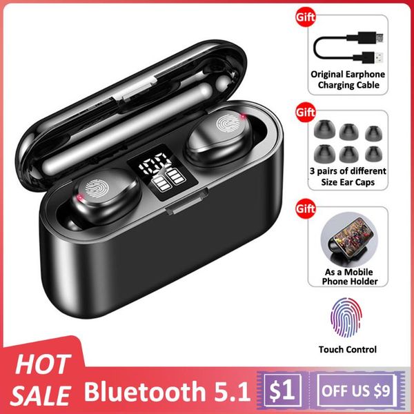 

f9 bluetooth 5.1 wireless headphones with mic wireless touch headset 9d hifi sports waterproof