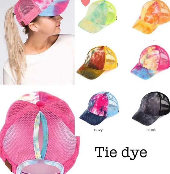

лето пони крышка грязного bun хвостик регулируемой tie dye сетка вскользь лето trucker бейсболка партия шляпа ljjk2221-1, Yellow