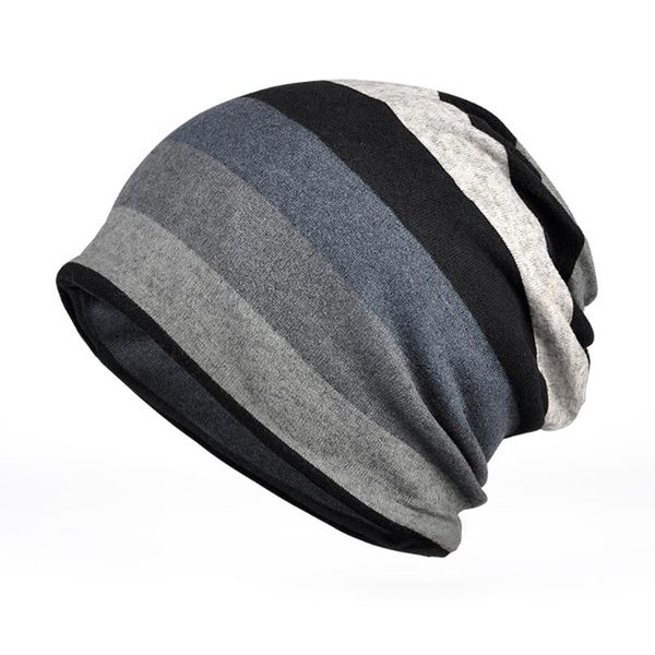 

women winter fashion stripe pattern hat beanie cotton blend cap scarf nice, Blue;gray