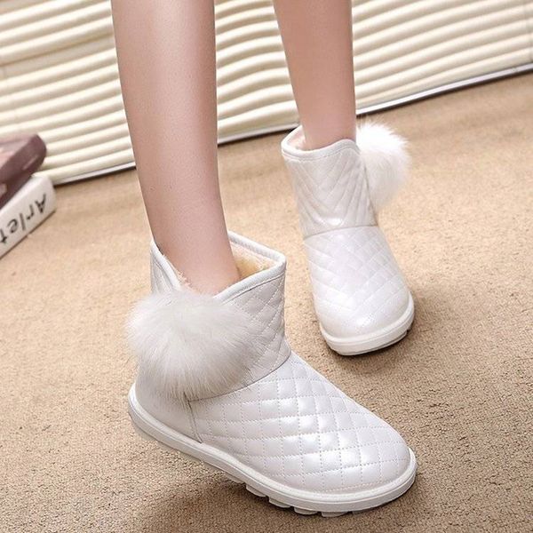 

2020 winter women snow boots fashion classic grid plush ball thicken warm cotton boots female thick bottom waterproof non-slip cotton shoes, Black