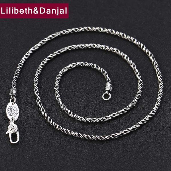 

necklace pendant real 925 sterling silver women men buddha mantra vajra 2mm 3mm thick rope chain statement necklace jewelry n04