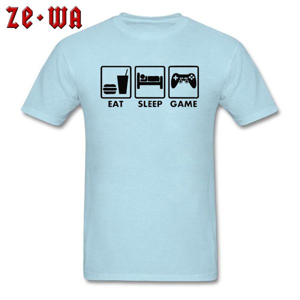 

eat sleep game europe t-shirts 100% cotton plus size 3xl light blue men's funny t shirts round collar leisure tees custom