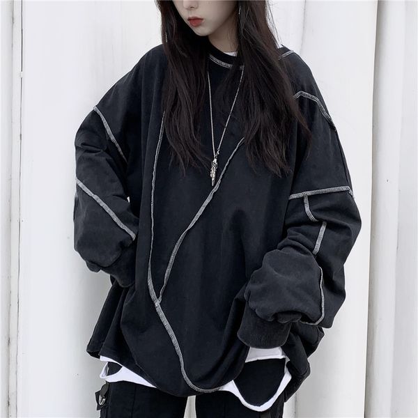 

korean ulzzang solid oversized hoodies women harajuku kpop clothes japanese streetwear long sleeve friends sweatshirt black