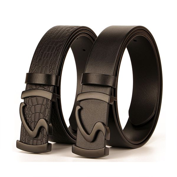 

Mens Business Casual Buckle Leather Belt Full-Grain Leather Cool Black Smooth Buckle S Belt Can Be Cut inside