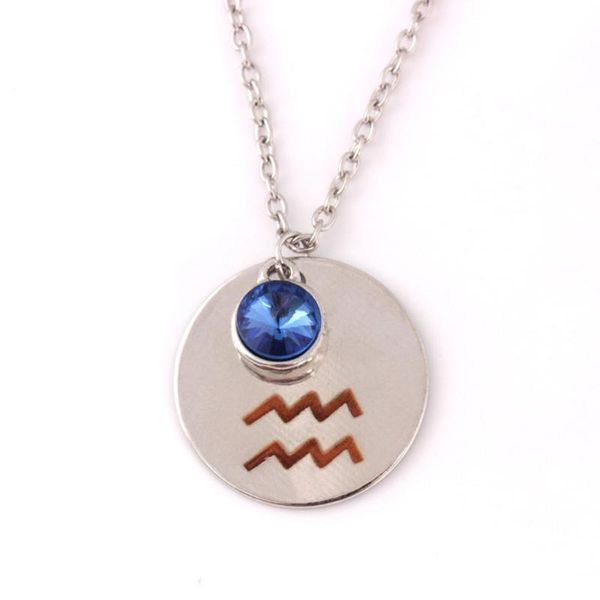

genboli 12 constellations series pendant necklace glass cabochon aquarius pisces aries taurus gemini pendant necklace, Silver