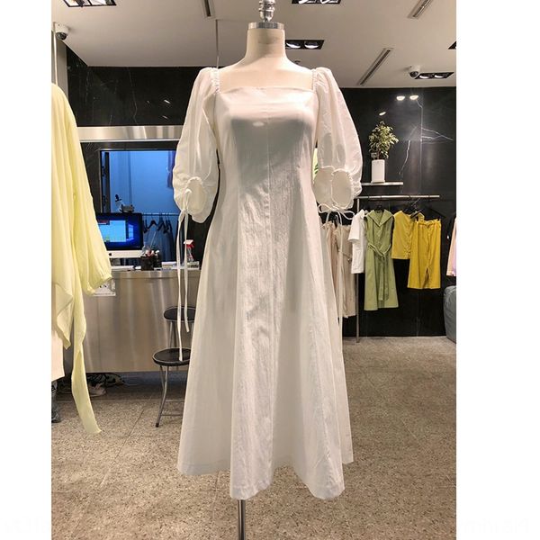 

korean dongdaemun 2020 spring/summer new women's dress dresslantern dressclothing korean style one-line collar lantern sleeve slim-fit, Black;gray