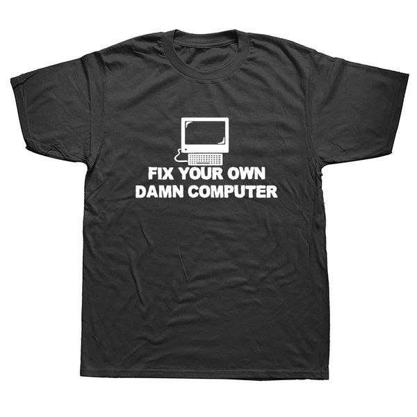 

novelty fix your own computer t-shirt mens short sleeves oversized streetwear hip hop printed t shirts tees