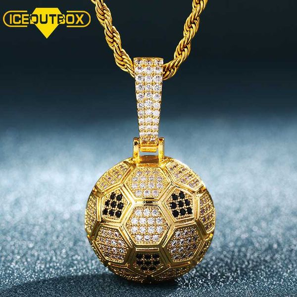 

hollow football shape pendant necklace out cubic zircon for women men's hip hop jewelry sport boy soccer fan hip hop jewelry, Silver