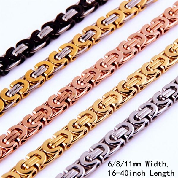 

chains width 6/8/11mm fashion byzantine flat chain silver color/gold/rosegold color 316l stainless steel mens womens necklace 16''