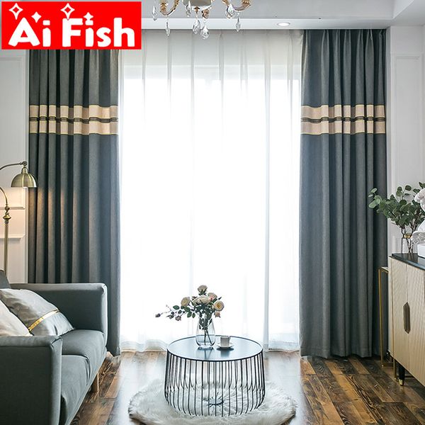 

curtain & drapes modern nordic fashion simple solid stitching curtains for living room blue and gray bedroom blackout fabrics my143-5