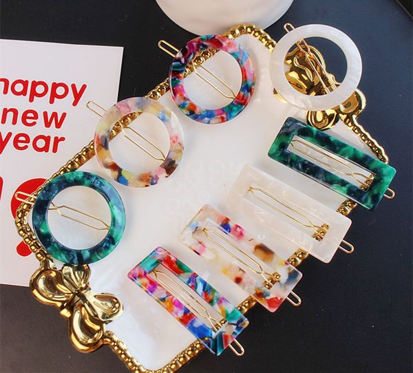 

hair accessories 2021 autumn winter colorful acrylic resin geometric hollow circle rectangle hairgrips hairpins for women