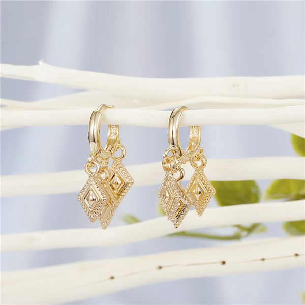 

hoop & huggie 1pair vintage simple rhombus small earrings for women gold color multilayer geometric pendant circle stud jewelry, Golden;silver