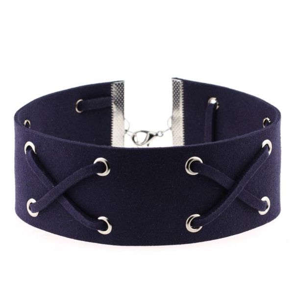 

chokers neo gothic hippie handmade black deep navy blue leather wrap x lobster charm adjustable choker woman necklace daily jewelry, Golden;silver