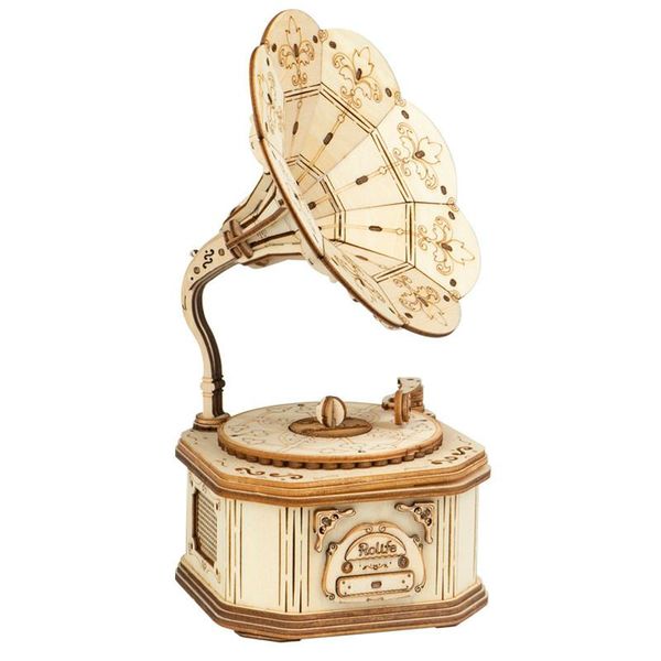 

drop shipping new arrival diy 3d wooden gramophone,pumpkin cart model building kit toy gift for children friend