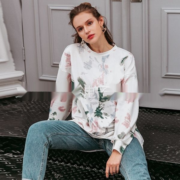 

2020 sweater fashion autumn new women's hooded round neck tie-dyed goddess temperament casual sweater for women 39uhc, Black