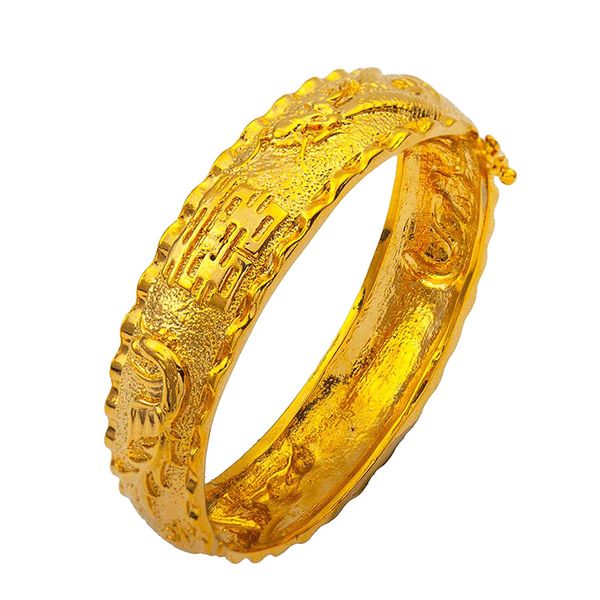 

amulet dragon & phoenix pattern bangle openable yellow gold filled solid women dubai bracelet bangle bridal jewelry gift, Black