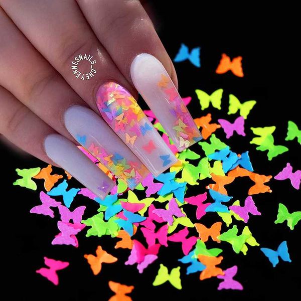 

nail glitter 1 bag fluorescence sequins butterfly shape heart art flakes 3d neon polish decoration, Silver;gold
