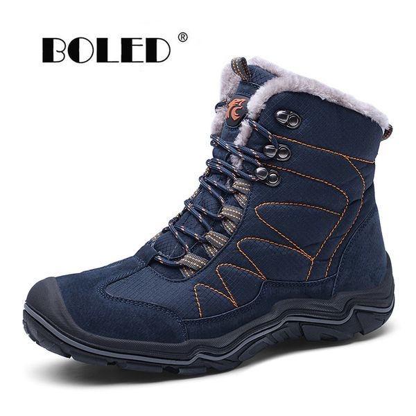 

suede leather with waterproof cloth boots men outdoor warm plush winter shoes wear resisting ankle snow boots shoes men, Black